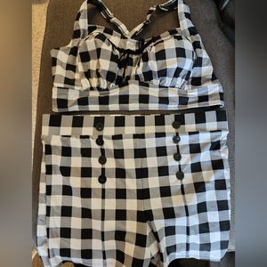 Torrid Size 2X Retro Gingham B/W Wireless Bikini Top & Ultra High Rise Shorts